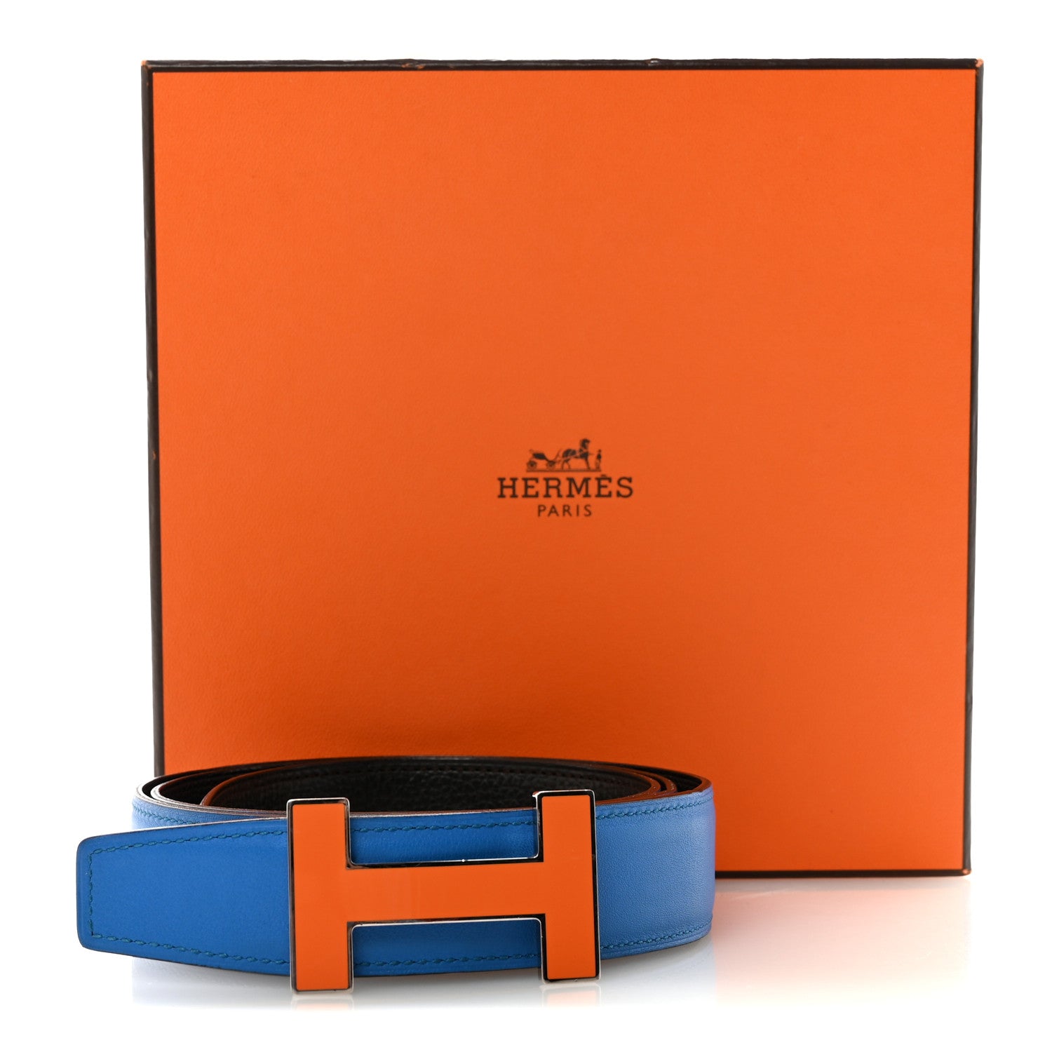 Hermes Polo Bullskin Swift 32mm Enamel Quizz H Belt 85 34 Macassar Bleu Hydra 7 of 7