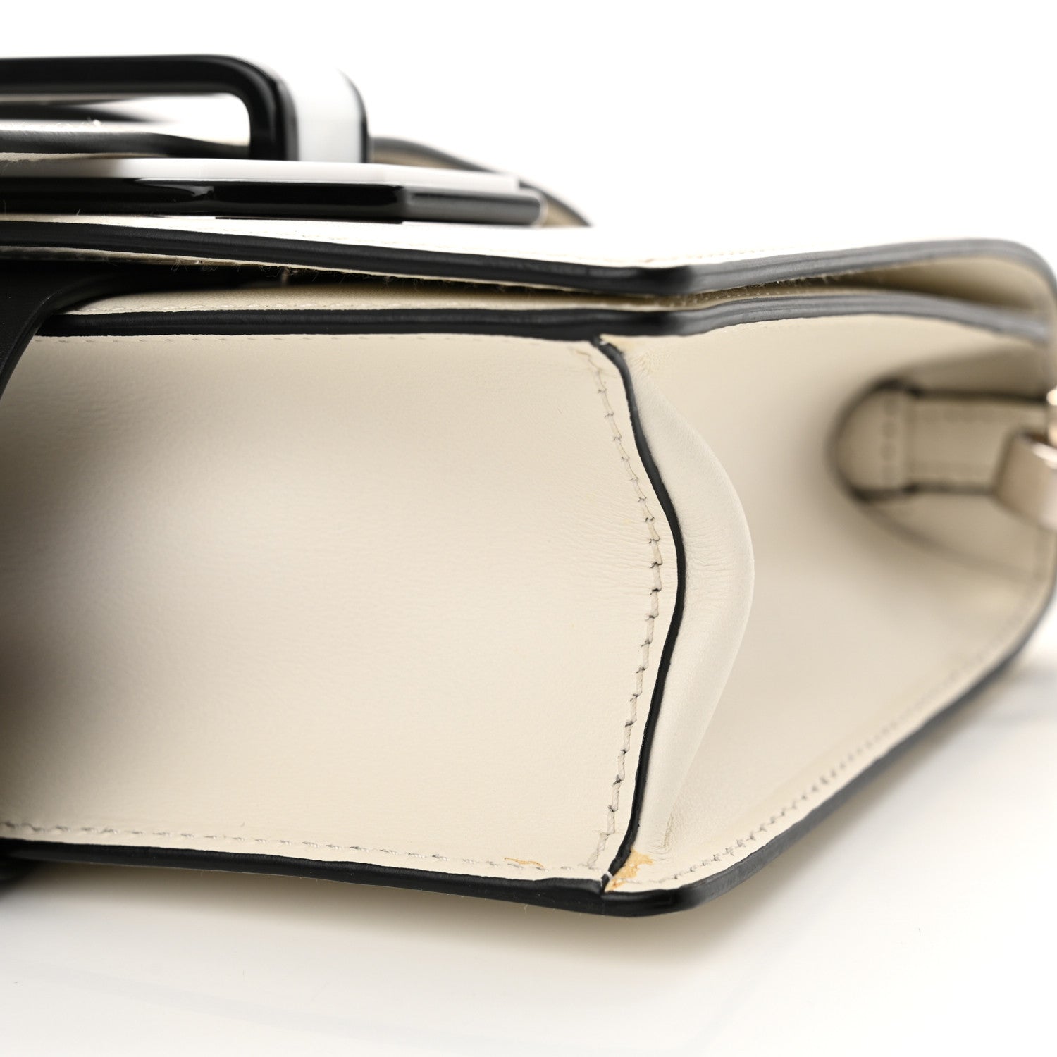 Prada City Calf Plex Ribbon Bag White Black 9 of 12