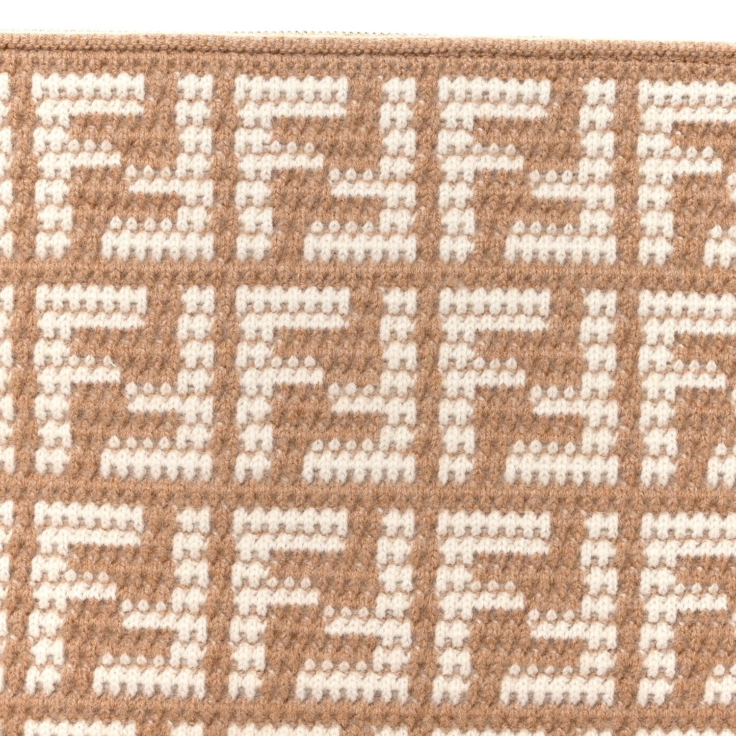 Fendi Fabric Calfskin FF Woven Large Flat Pouch Cammello 9 of 9