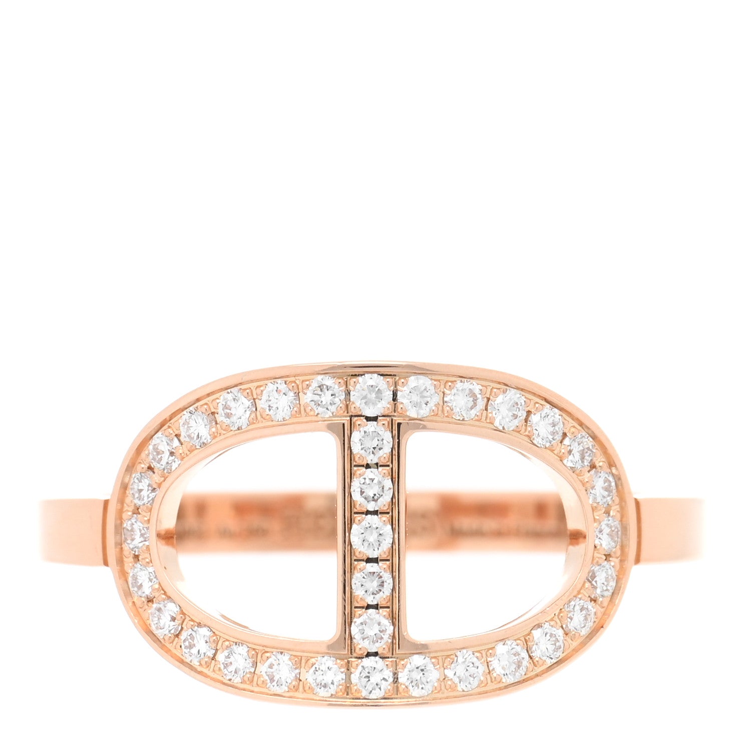 Hermes 18K Rose Gold Diamond MM Chaine d'Ancre Contour Ring 52 6 1 of 5