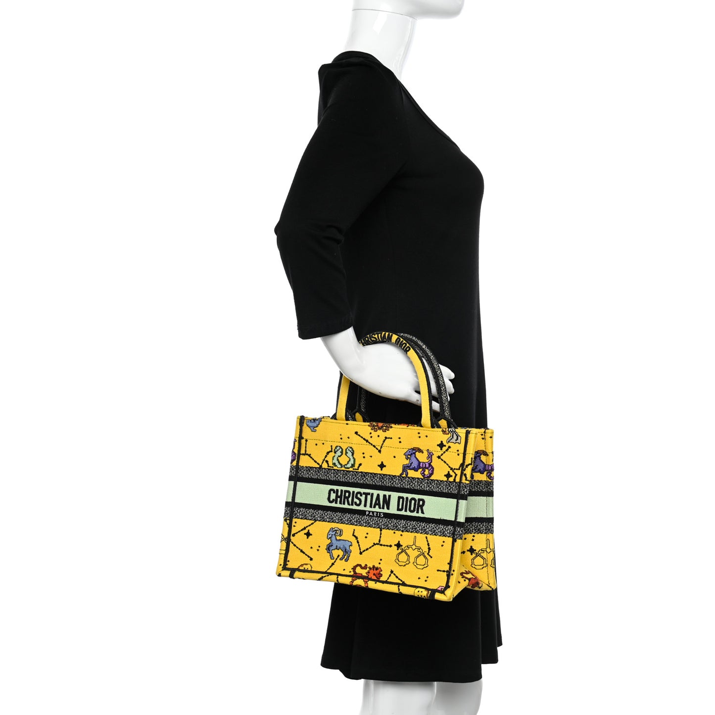 Canvas Embroidered Small Pixel Zodiac Book Tote Yellow Multicolor