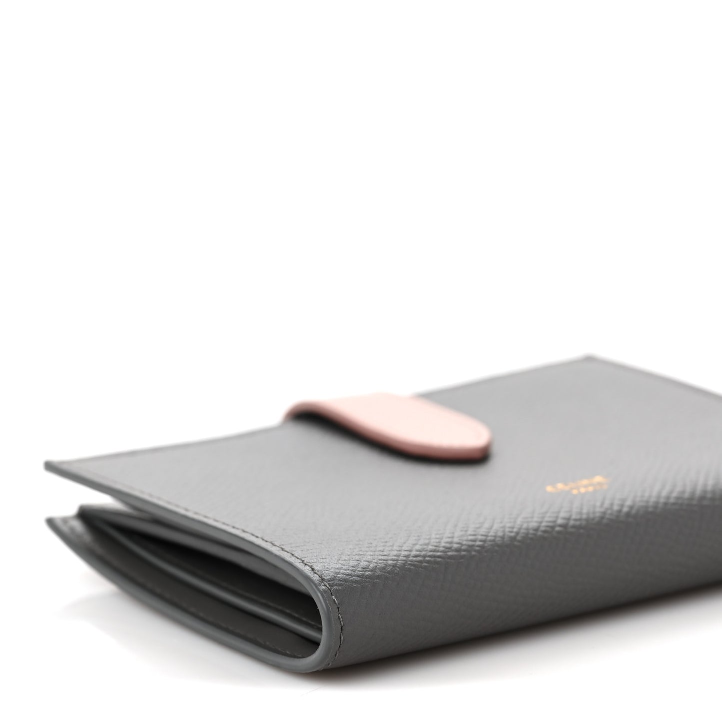 Grained Calfskin Medium Multifunction Strap Wallet Grey Vintage Pink