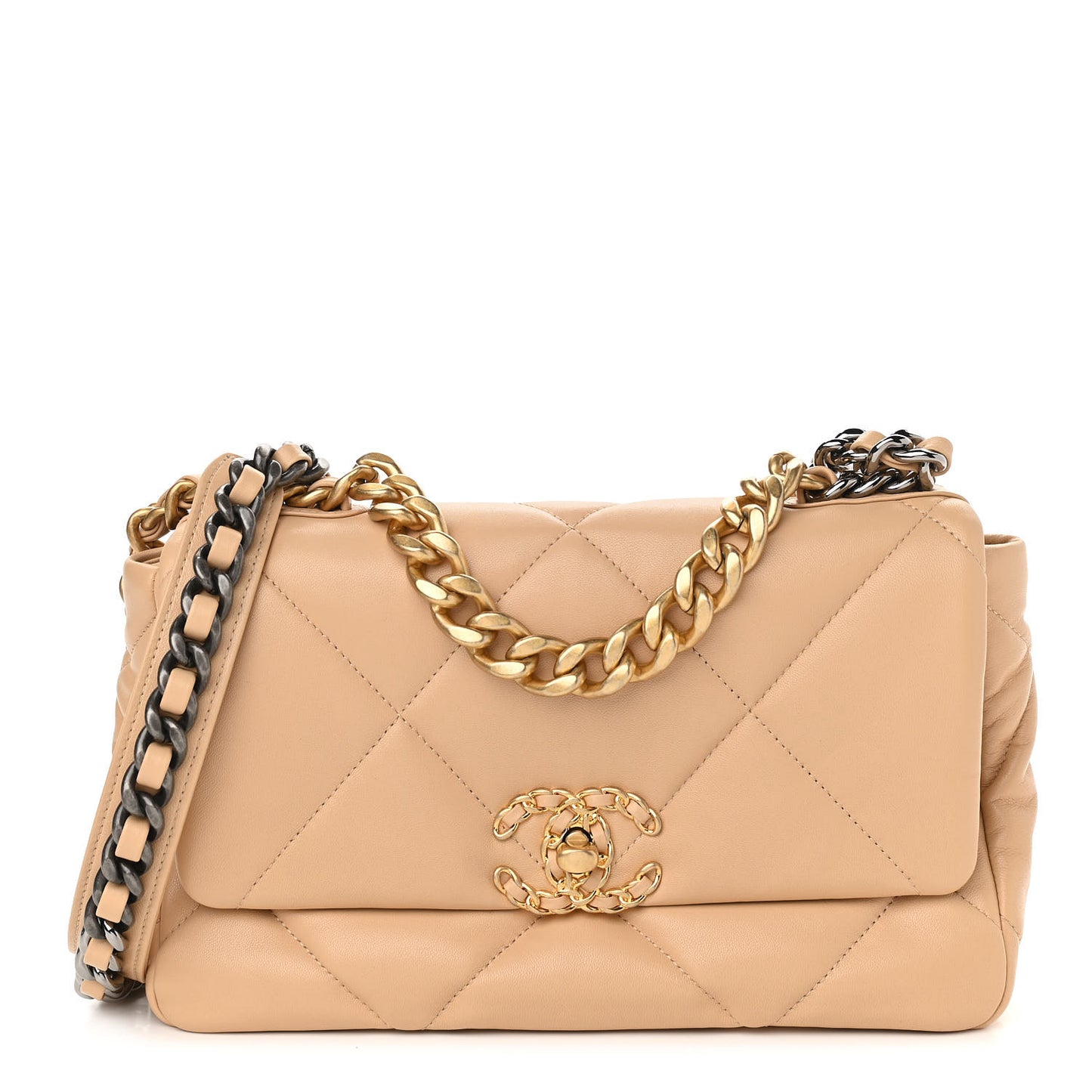 Lambskin Quilted Medium Chanel 19 Flap Dark Beige