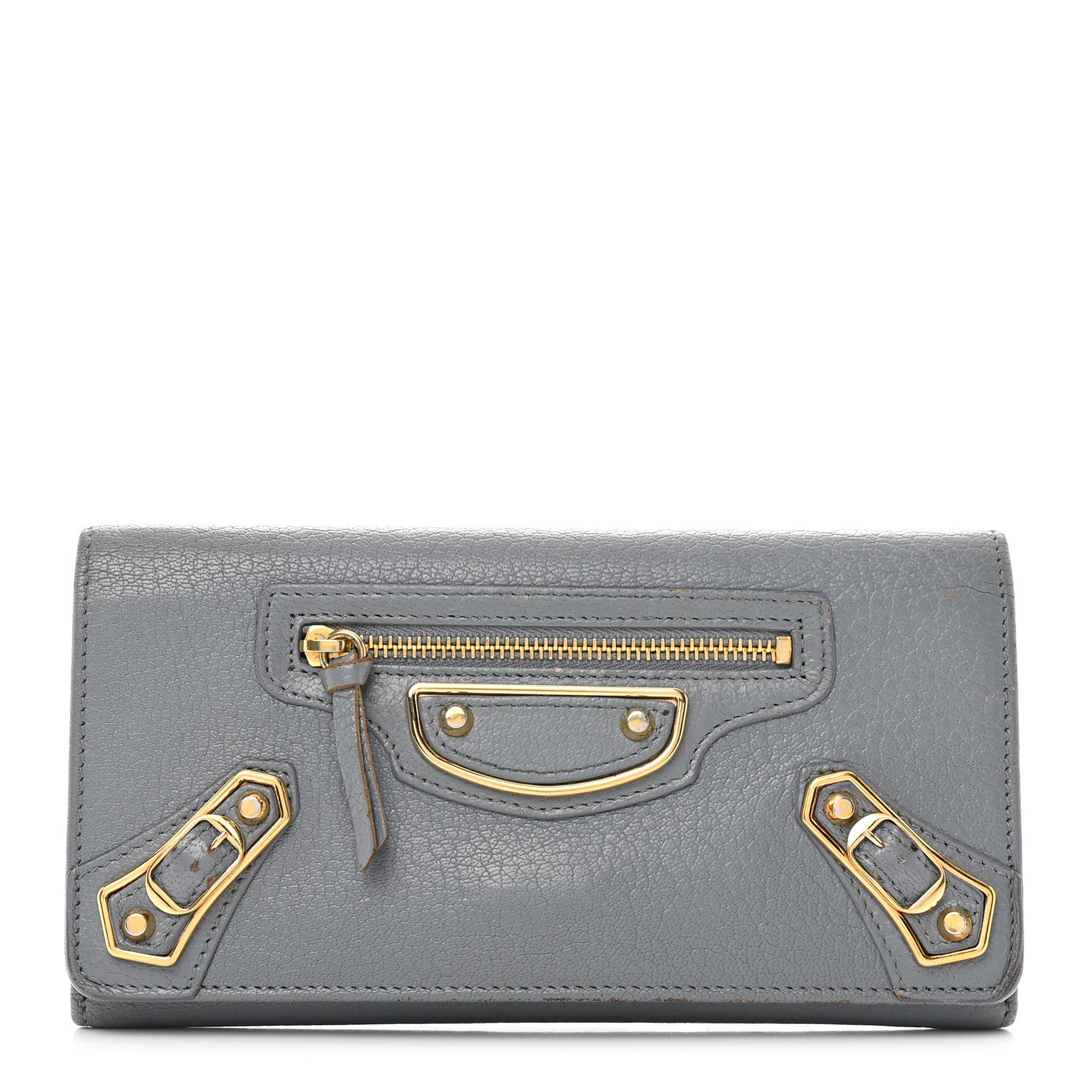 Balenciaga Chevre Gold Metallic Edge Hardware Continental Flap Wallet Bleu Acier 1 of 15