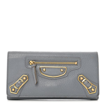 Balenciaga Chevre Gold Metallic Edge Hardware Continental Flap Wallet Bleu Acier 1 of 15