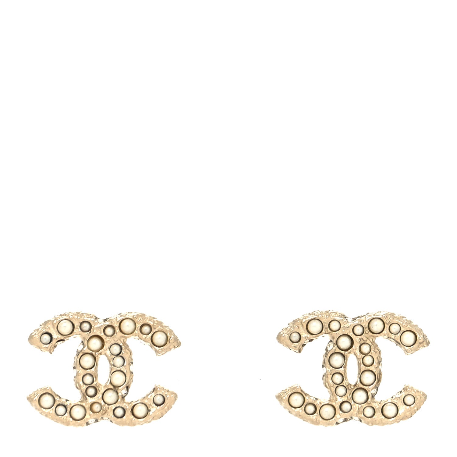 Chanel Metal Graduated Pearl Crystal CC Earrings Light Gold 1 of 4