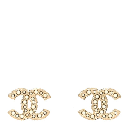 Chanel Metal Graduated Pearl Crystal CC Earrings Light Gold 1 of 4
