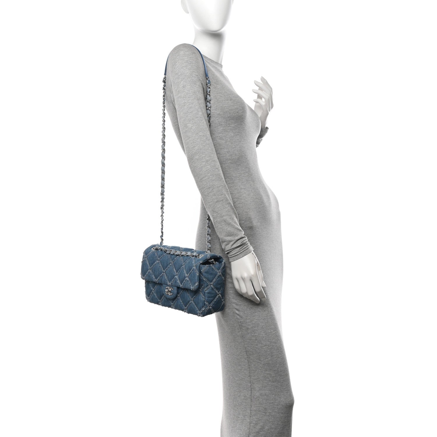 Chanel Denim Quilted Medium Distressed Single Flap Blue 2 of 11