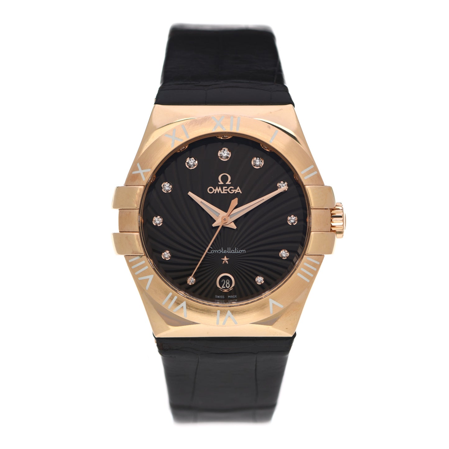 18K Red Gold Alligator Diamond 35mm Constellation Quartz Watch Brown 123.53.35.60.63.001