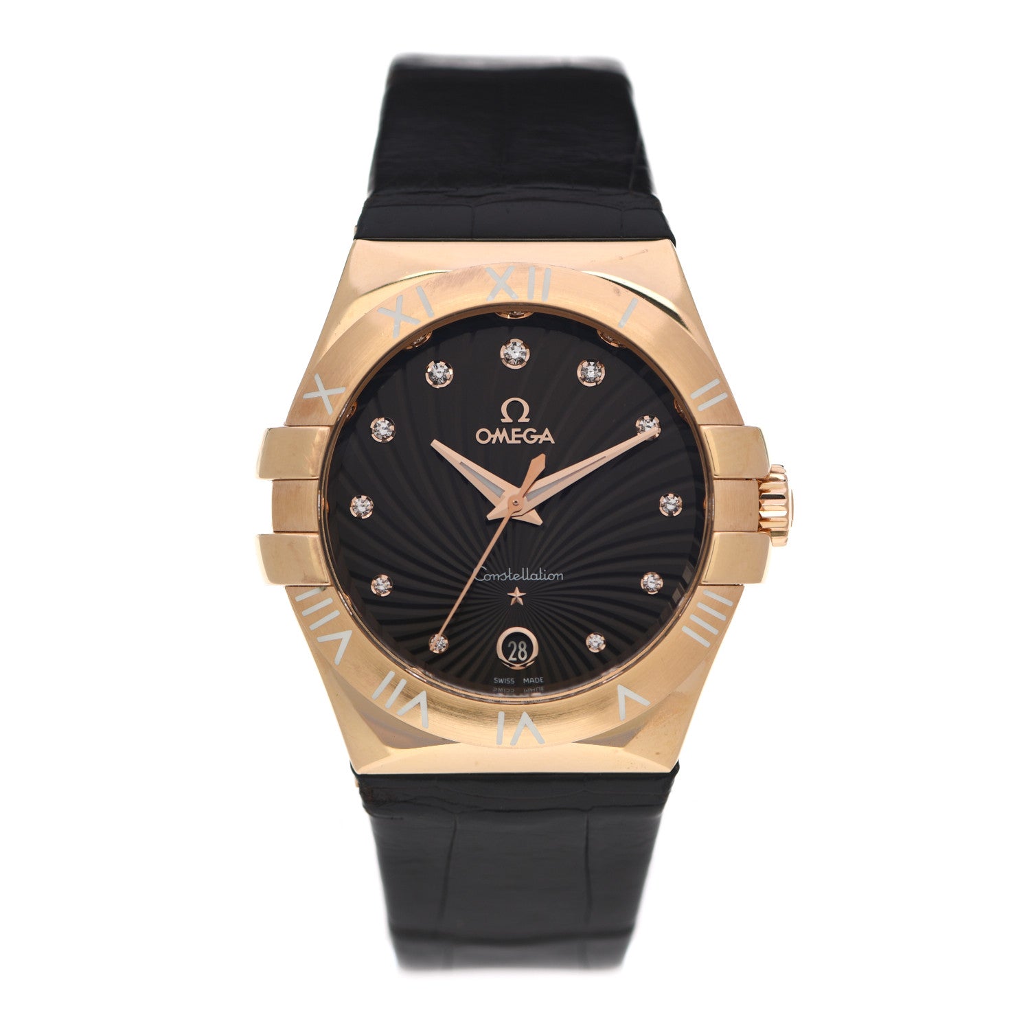 Omega 18K Red Gold Alligator Diamond 35mm Constellation Quartz Watch Brown 123.53.35.60.63.001 1 of 5