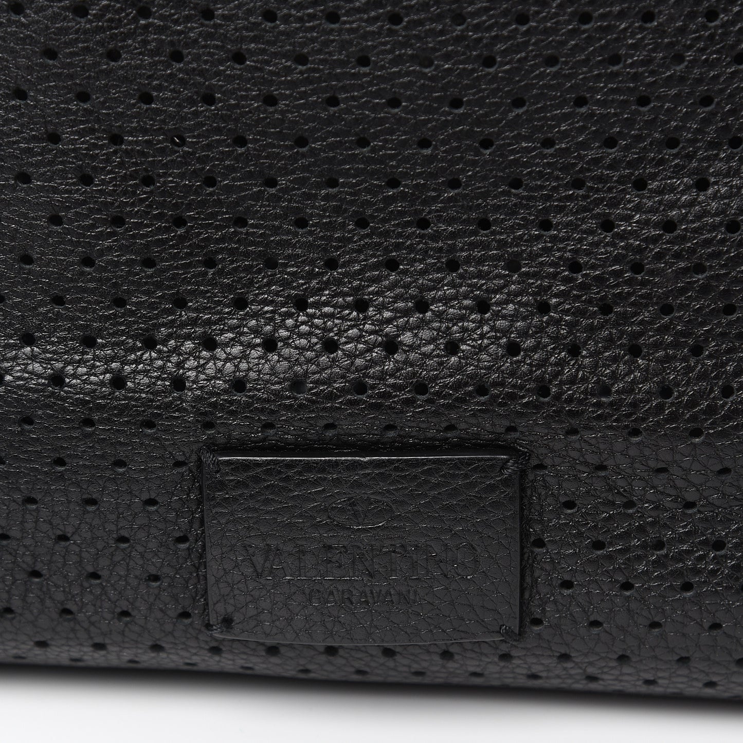 Calfskin Perforated Rockstud Large Travel Briefcase Black