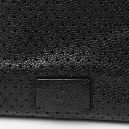 Valentino Garavani Calfskin Perforated Rockstud Large Travel Briefcase Black 16 of 20