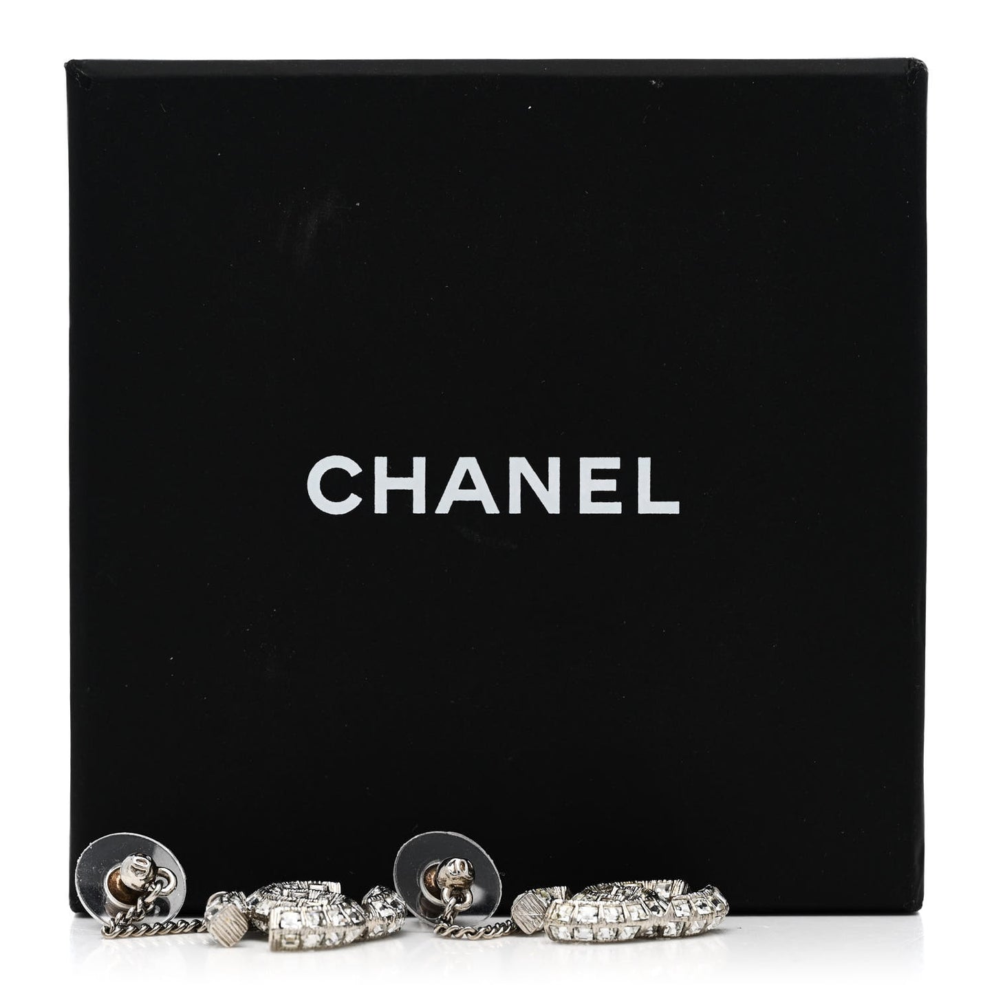 Baguette Crystal CC Drop Earrings Silver