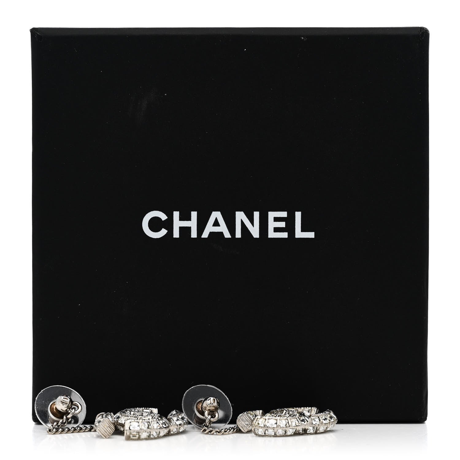 Chanel Baguette Crystal CC Drop Earrings Silver 5 of 5