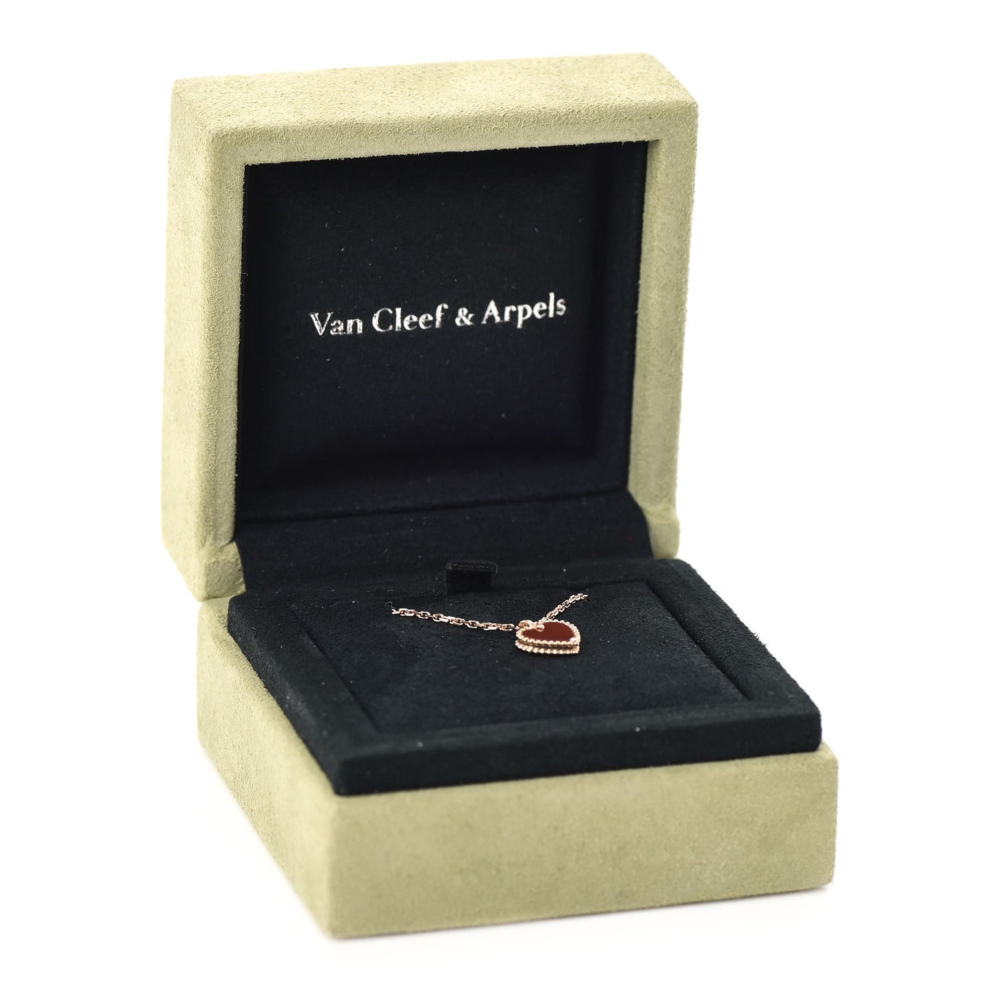 18K Rose Gold Carnelian Sweet Alhambra Heart Pendant Necklace