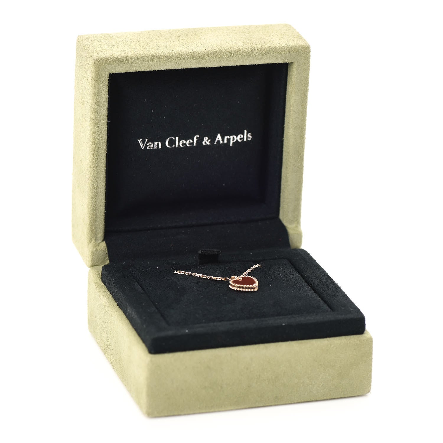 Van Cleef & Arpels 18K Rose Gold Carnelian Sweet Alhambra Heart Pendant Necklace 7 of 7
