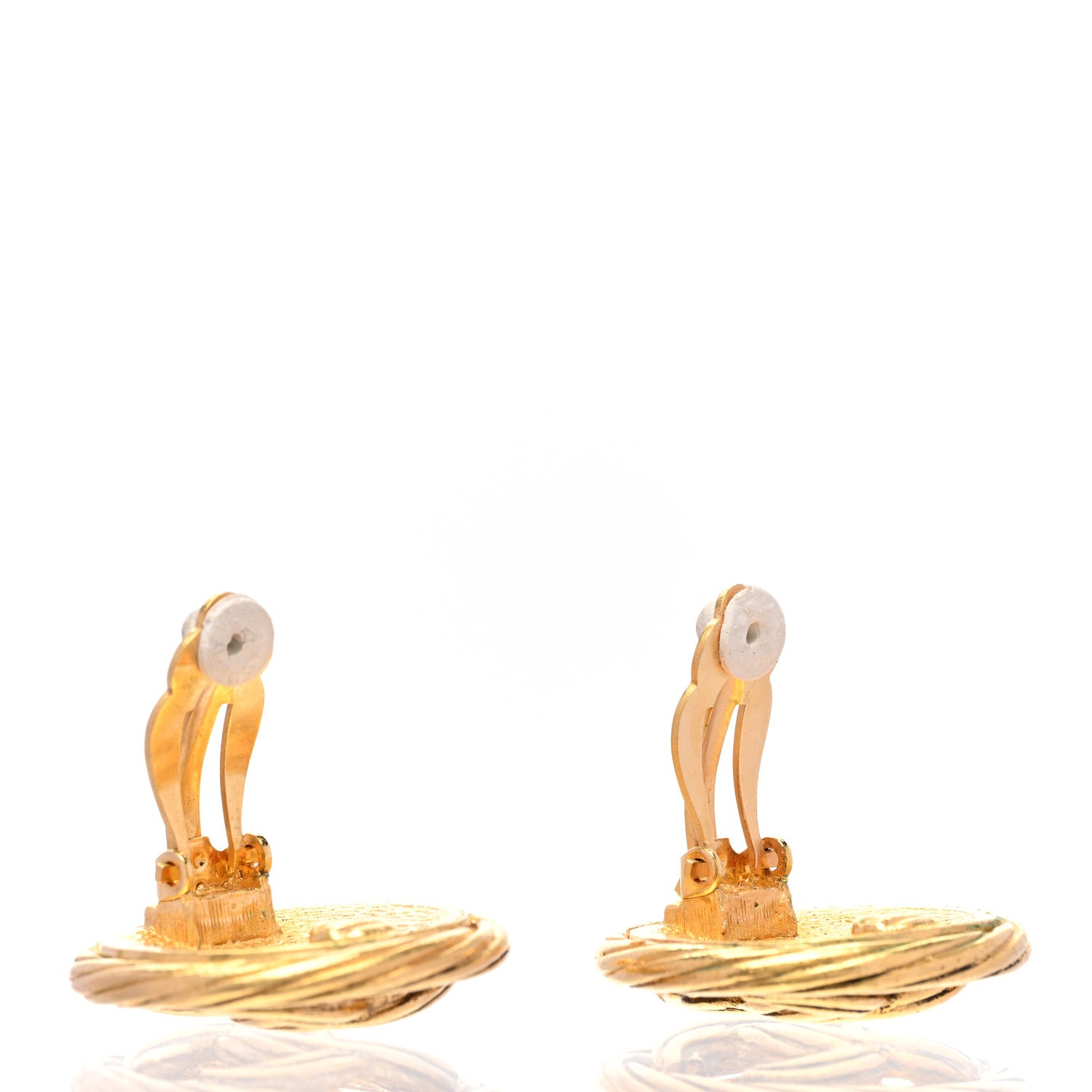 Chanel Metal Round CC Clip On Earrings Gold 4 of 4