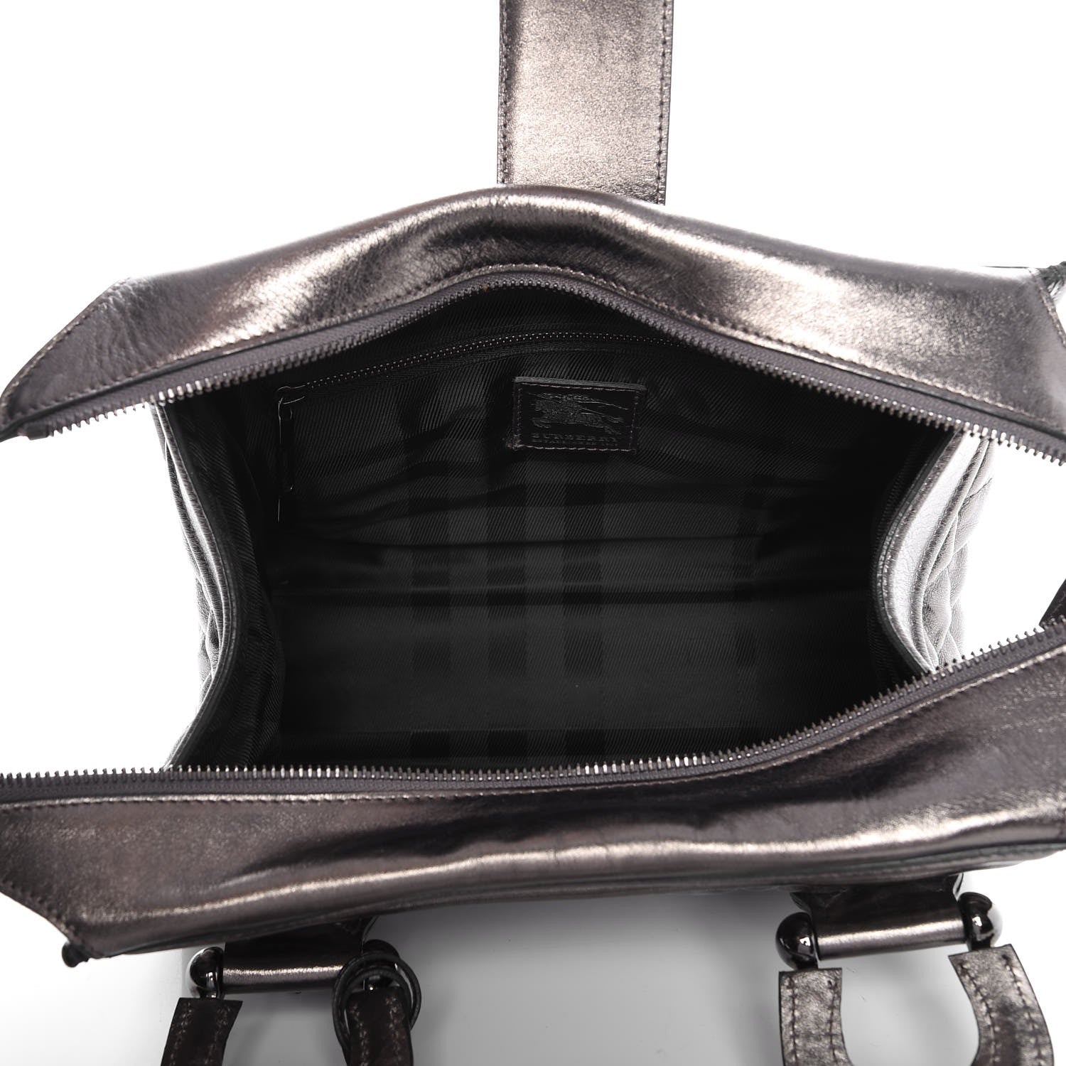 Burberry Metallic Calfskin Quilted Mini Manor Tote Pewter 5 of 11