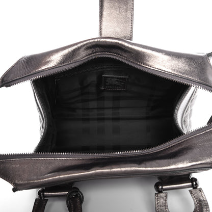 Burberry Metallic Calfskin Quilted Mini Manor Tote Pewter 5 of 11