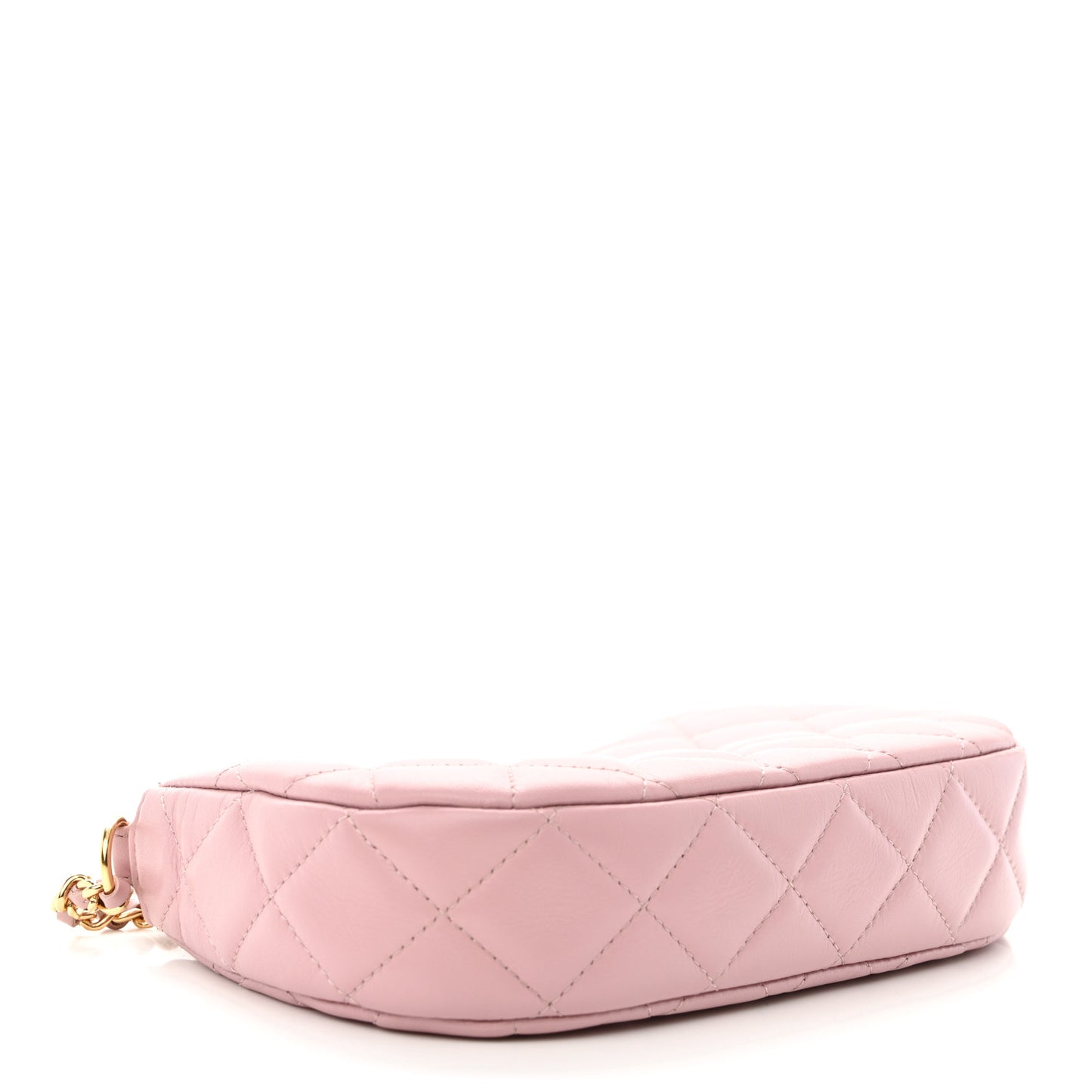 Shiny Crumpled Calfskin Quilted Enamel Heart Hobo Light Pink