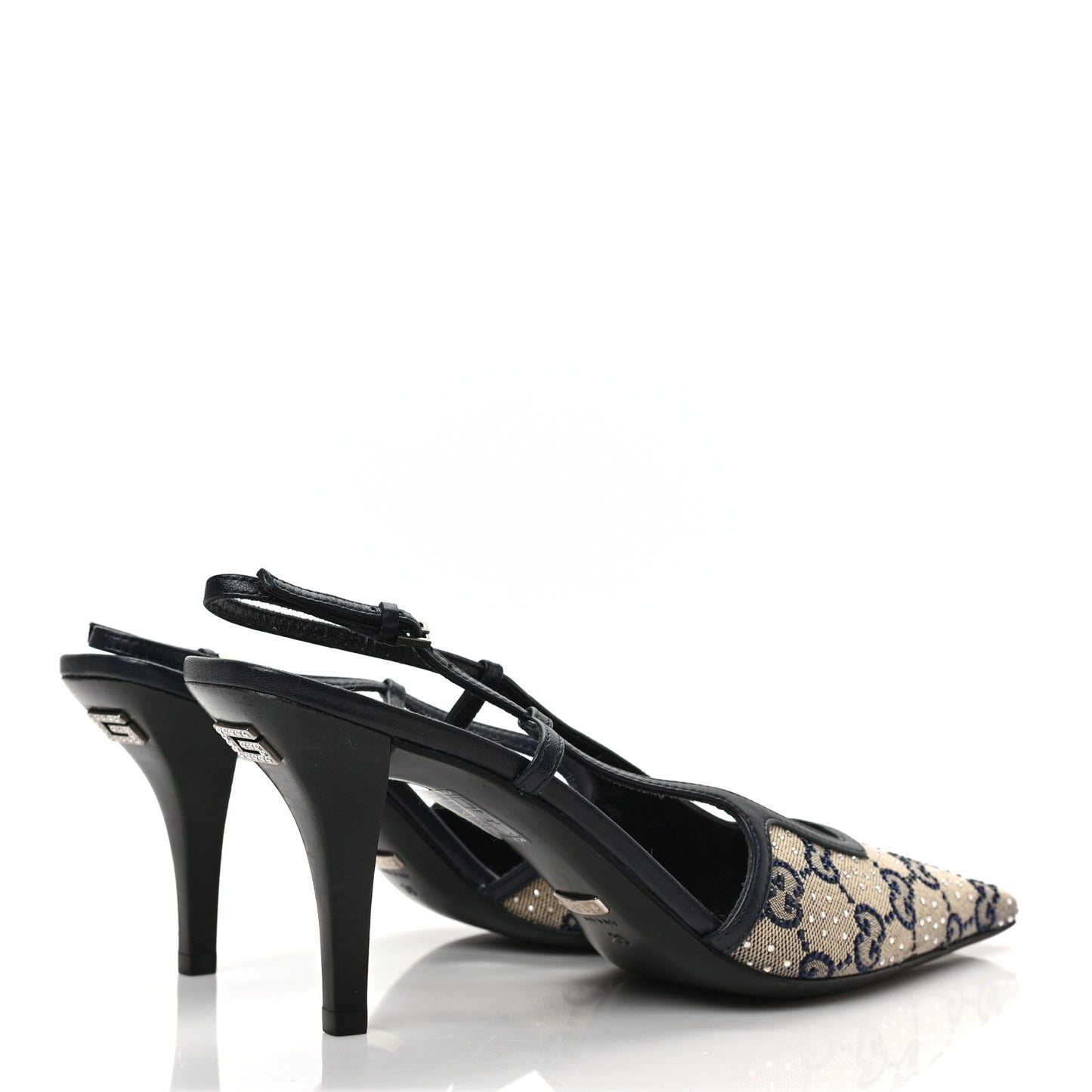 GG Monogram Malaga Kid Crystal Square G 75mm Slingback Pumps 39 Beige Blue