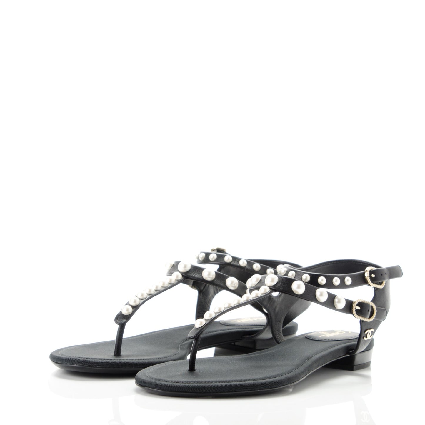 Lambskin Pearl Thong Sandals 40.5 Black