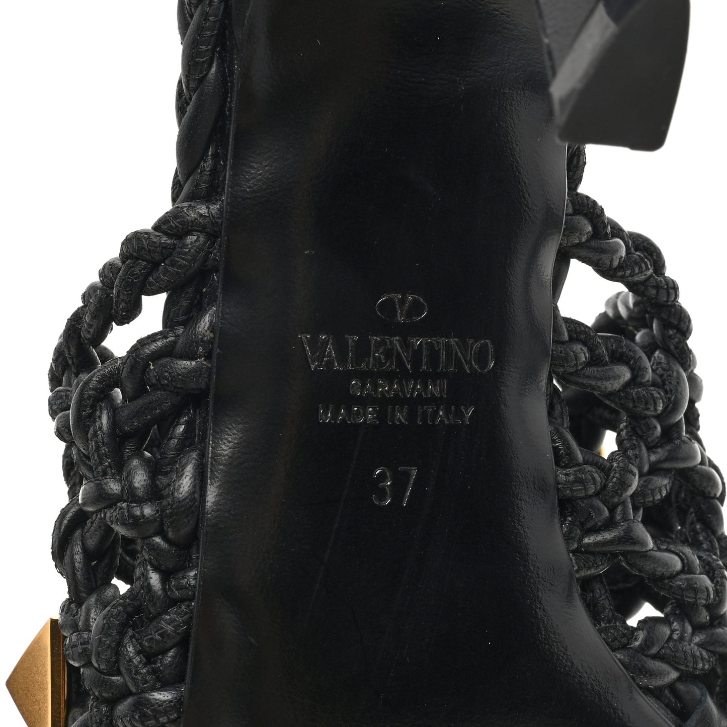 Nappa Woven Roman Stud 65mm Mule Sandals 37 Black