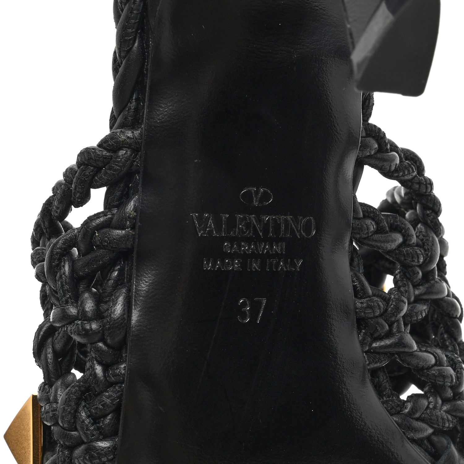 Valentino Garavani Nappa Woven Roman Stud 65mm Mule Sandals 37 Black 6 of 7