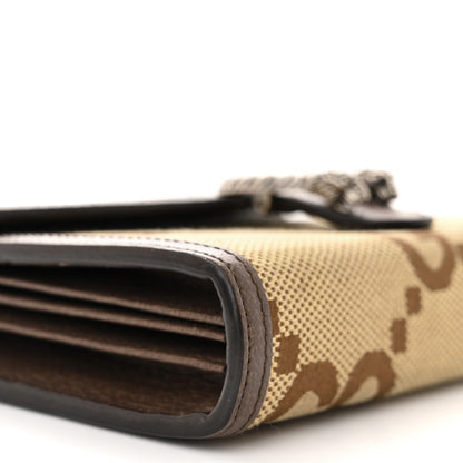 Gucci Monogram Jumbo GG Textured Dollar Calfskin Mini Dionysus Chain Wallet Camel Ebony New Acero 9 of 13