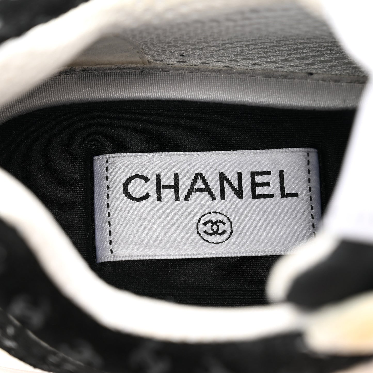 Nylon Suede Calfskin Printed CC Sneakers 38.5 White Black