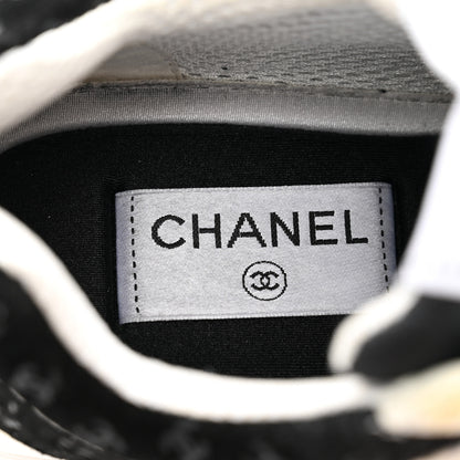 Chanel Nylon Suede Calfskin Printed CC Sneakers 38.5 White Black 7 of 9