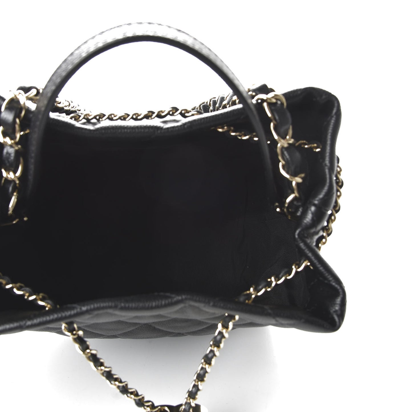 Caviar Quilted Rolled Up Bucket Drawstring Bag Black