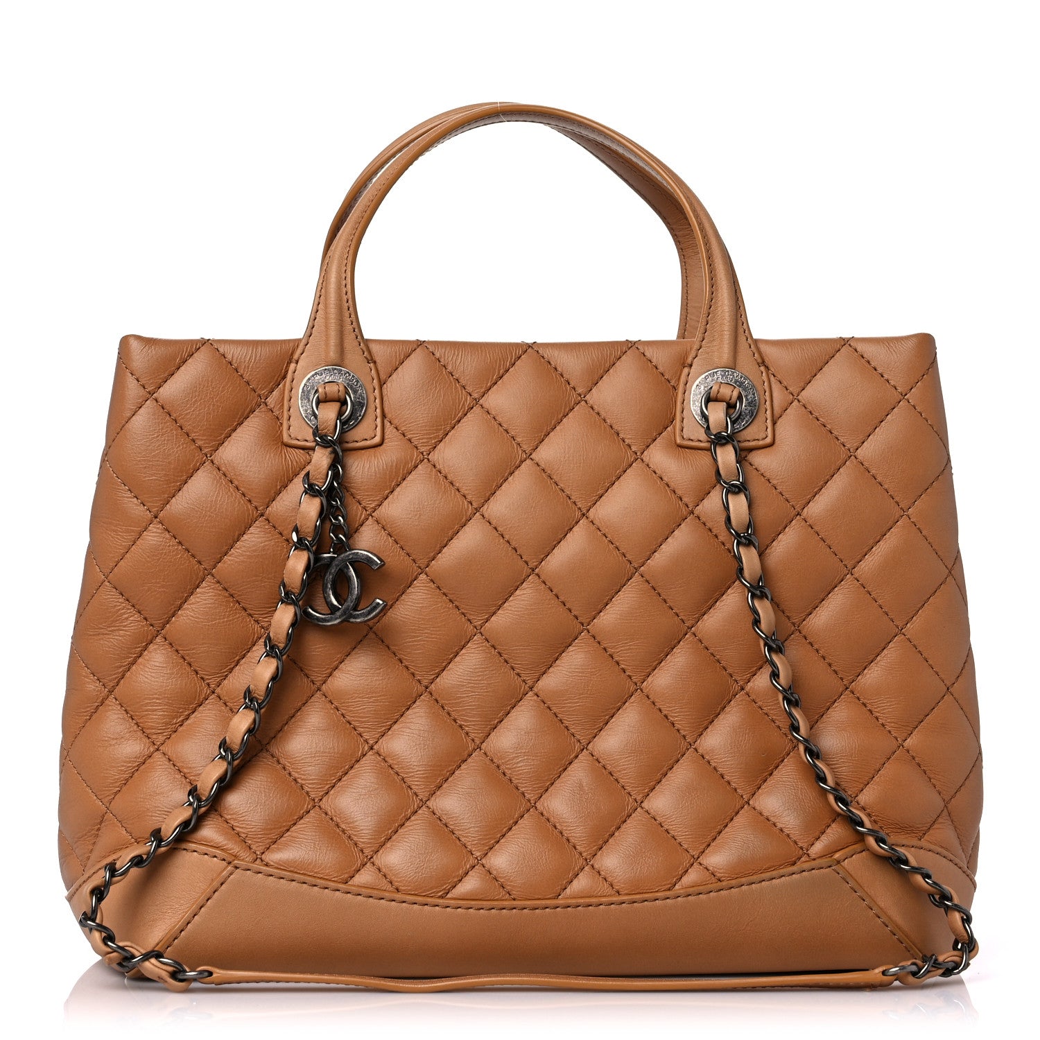 Chanel Calfskin Quilted Small Easy Shopping Tote Dark Beige 1 of 17