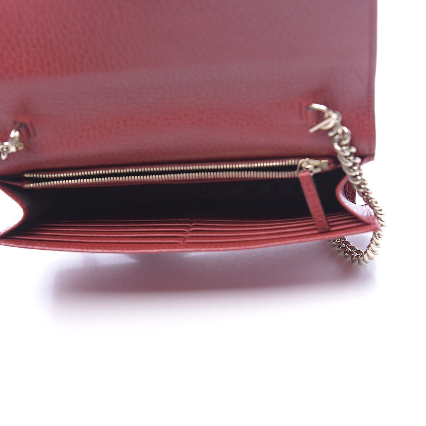 Dollar Calfskin Interlocking G Chain Wallet Red