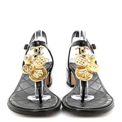 Chanel Calfskin Medallion CC Thong Sandals 38 Black 3 of 10