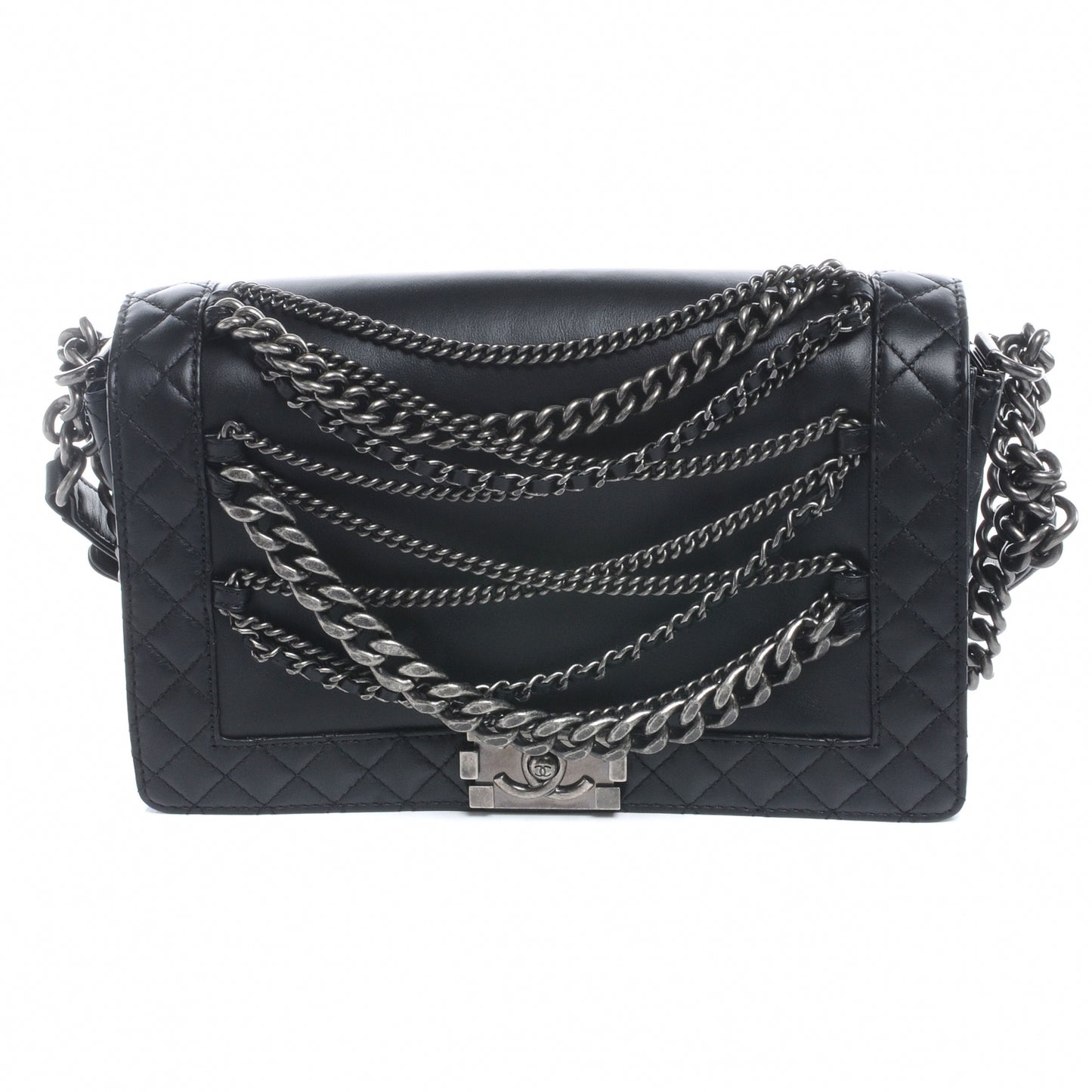 Calfskin Enchained Medium Boy Flap Black