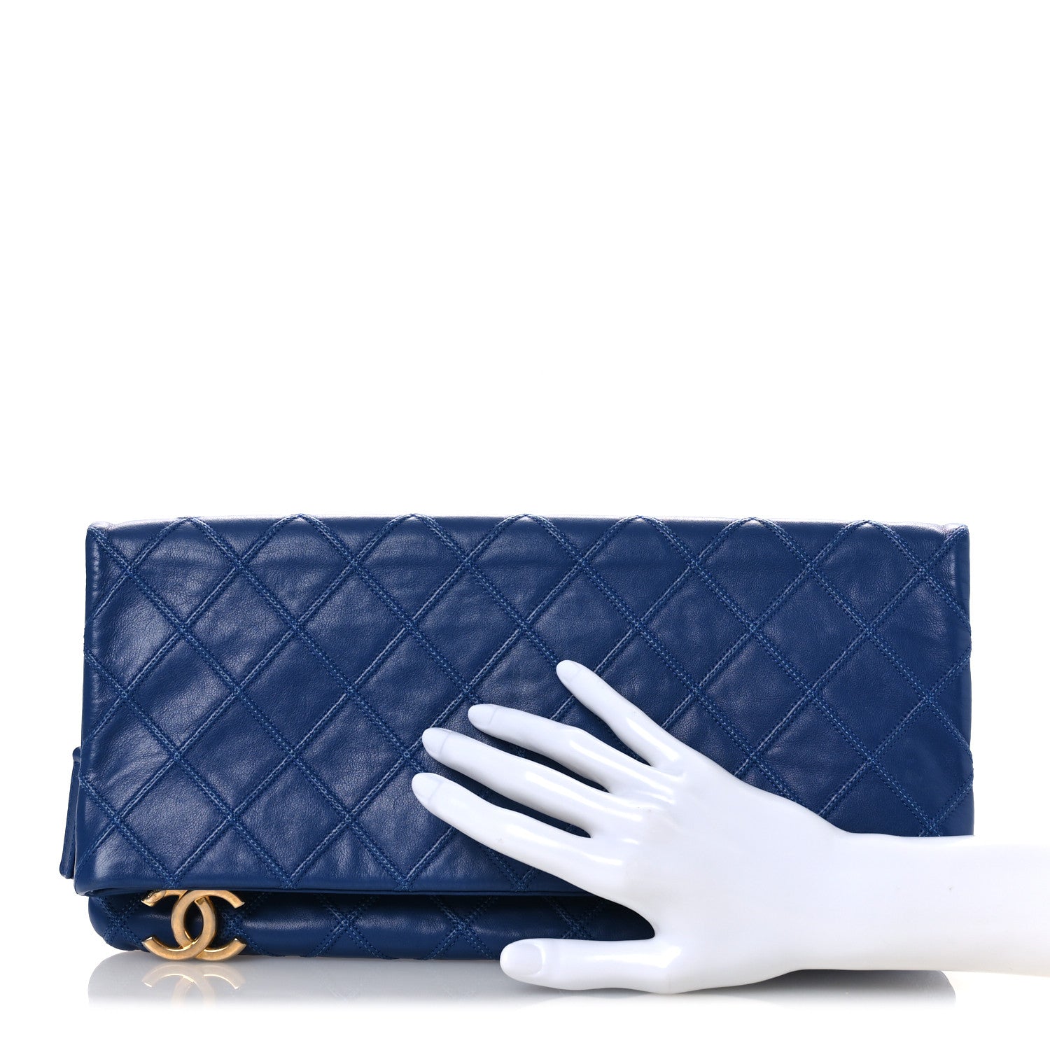 Chanel Calfskin Stitched Thin City Clutch Blue 2 of 16