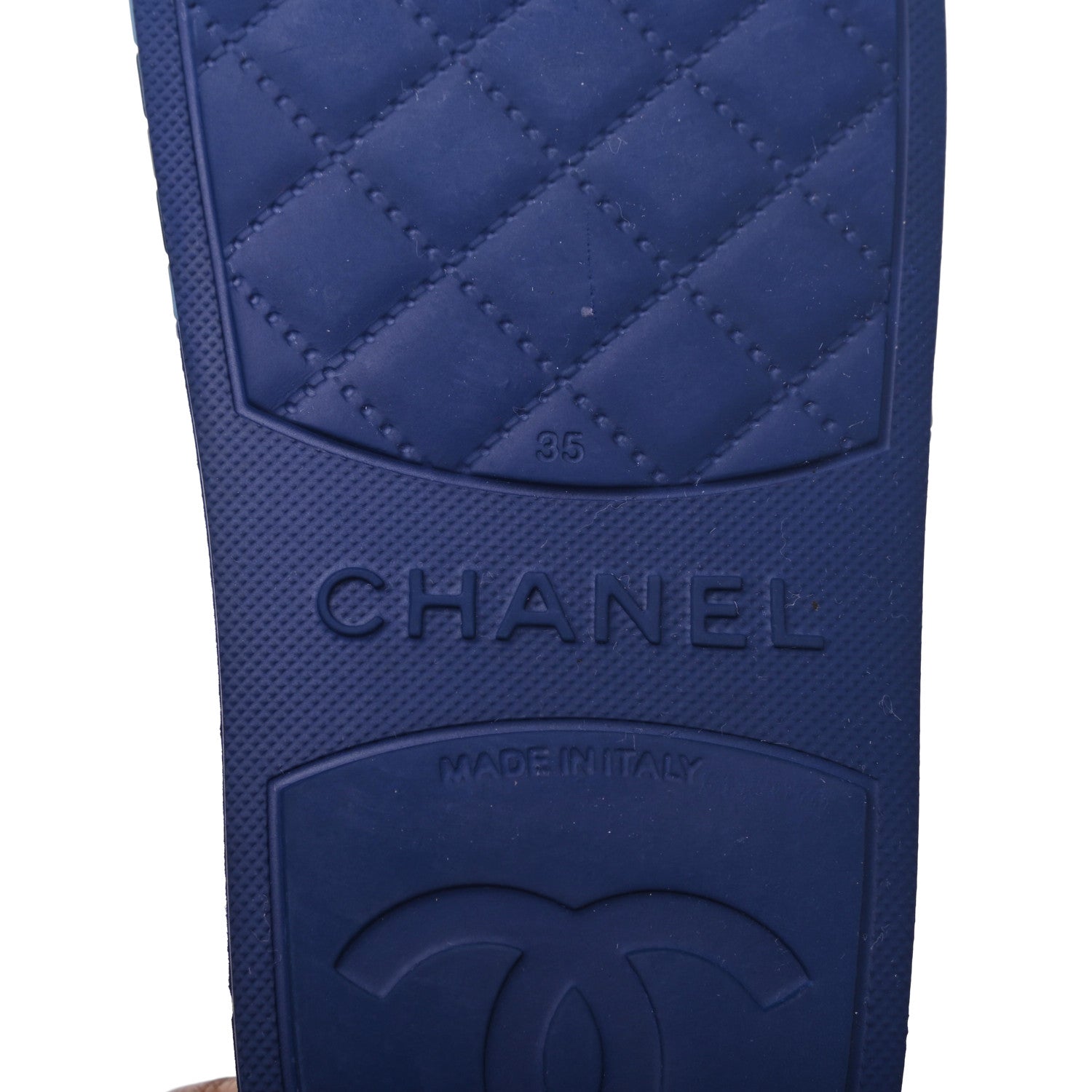 Chanel Rubber CC Flat Slide Sandals 35 Black Navy 7 of 10