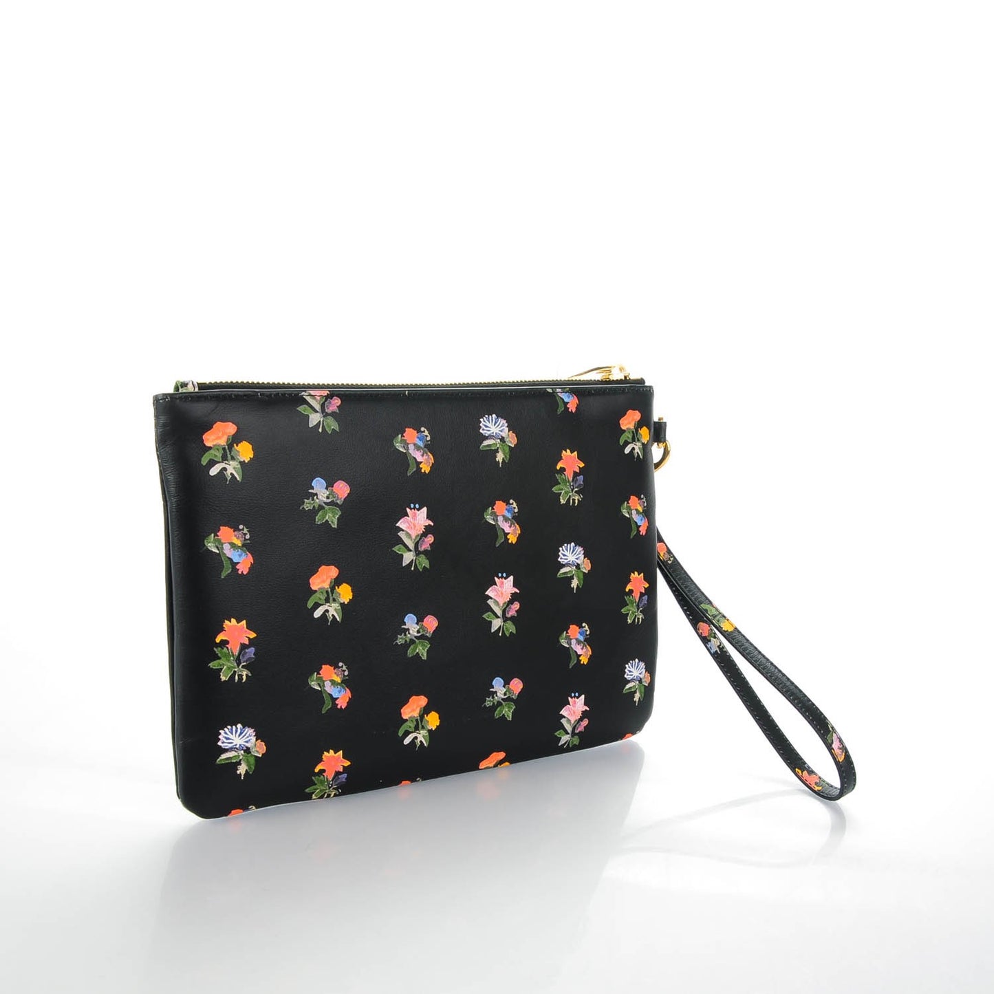 Calfskin Prairie Flower Printed Monogram Pouch Black Multicolor