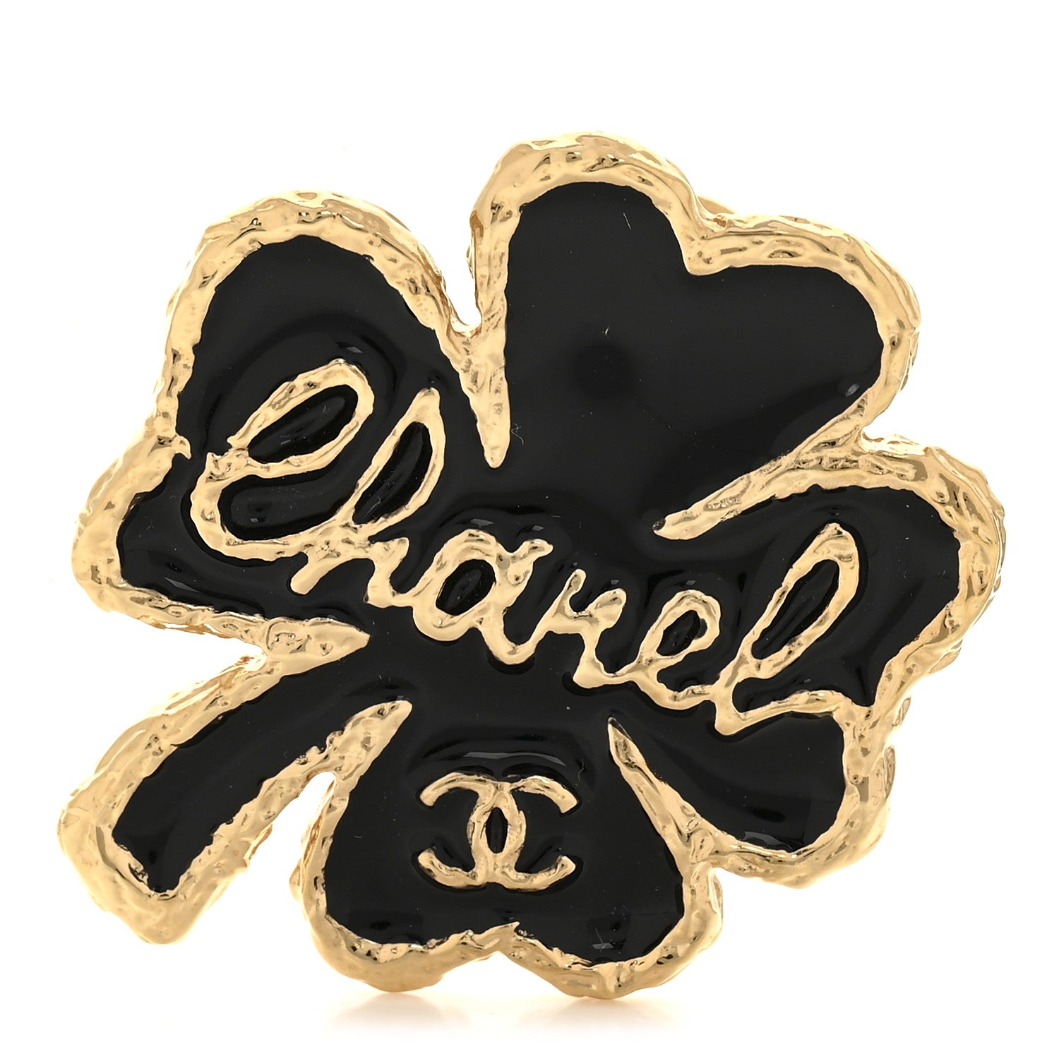 Chanel Resin Metal CC Clover Brooch Gold Black 1 of 4