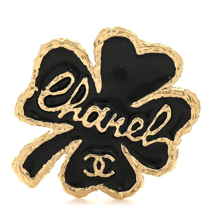 Chanel Resin Metal CC Clover Brooch Gold Black 1 of 4