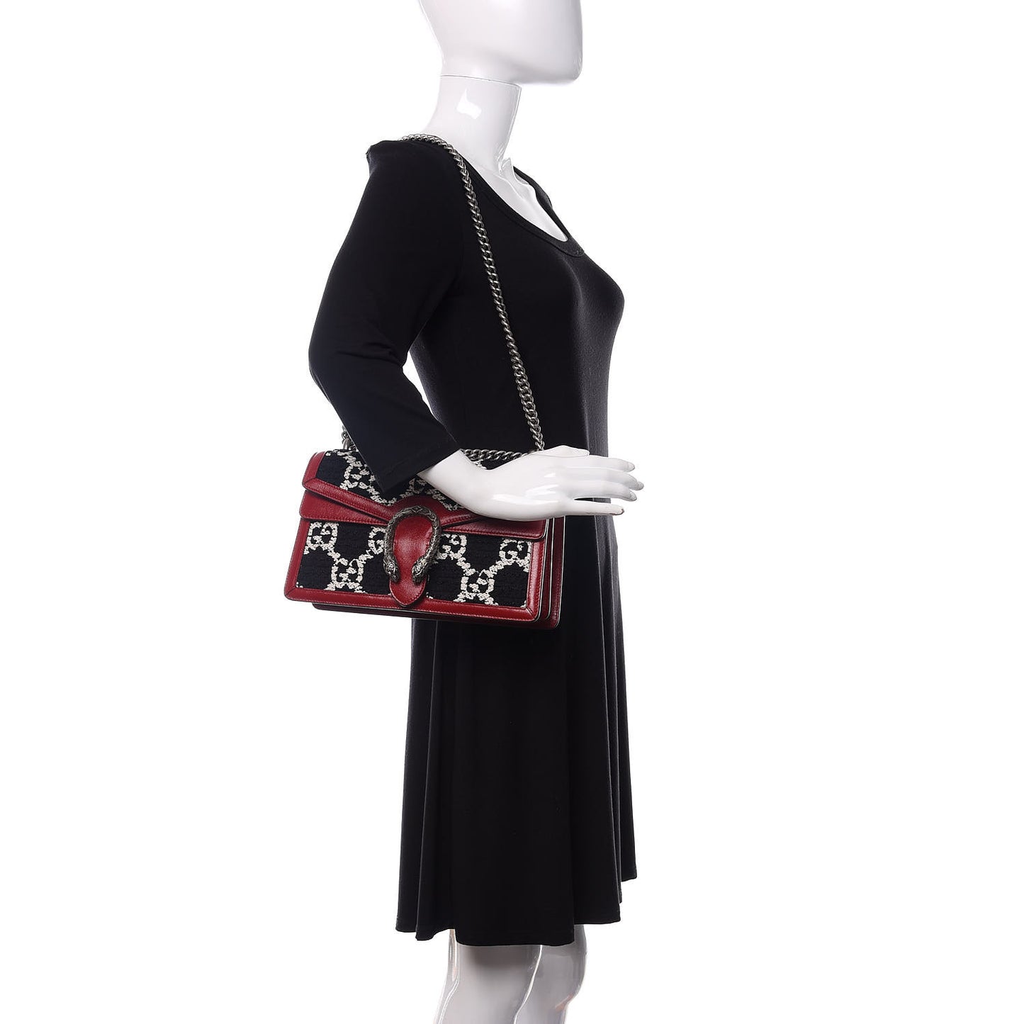 Tweed GG Monogram Small Dionysus Shoulder Bag Black White Romantic Cherry