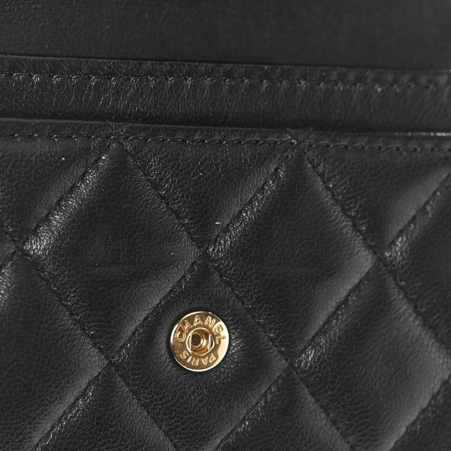 Lambskin Quilted Flap Card Holder Wallet Black