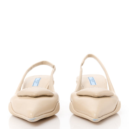 Prada Spazzolato Triangle Logo Pointed Toe 45mm Slingback Pumps 36 Deserto 2 of 15