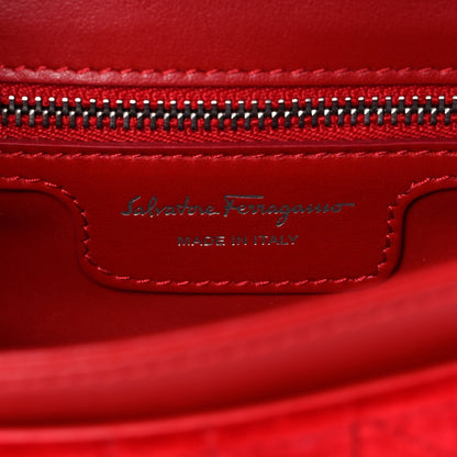 Salvatore Ferragamo Velvet Quilted Gancini Flap Bag Red 6 of 13