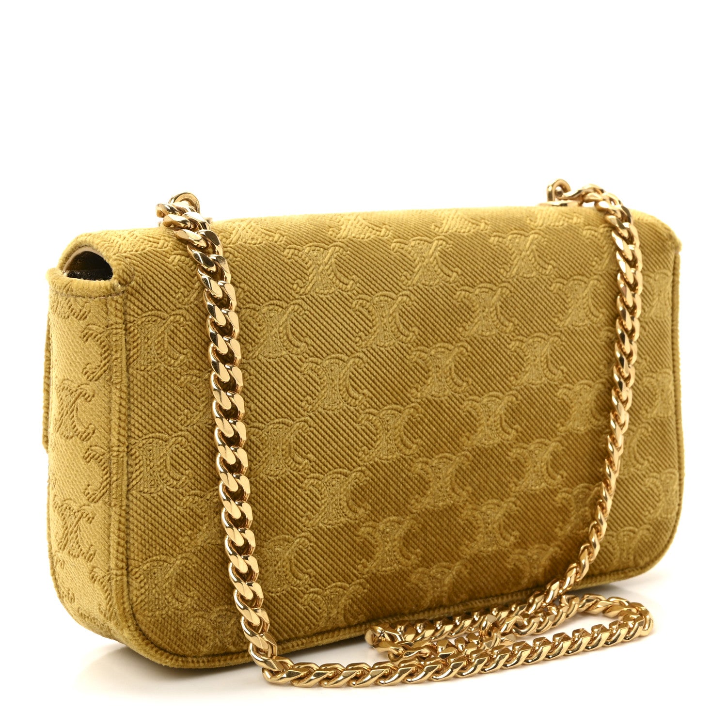 Celine Velvet Triomphe Chain Shoulder Bag Gold 3 of 10