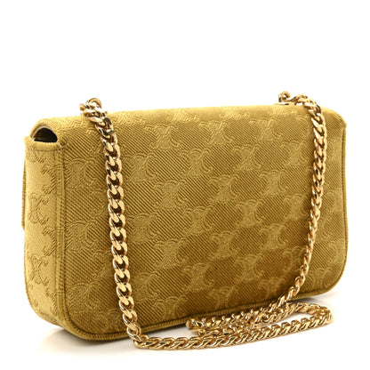Celine Velvet Triomphe Chain Shoulder Bag Gold 3 of 10