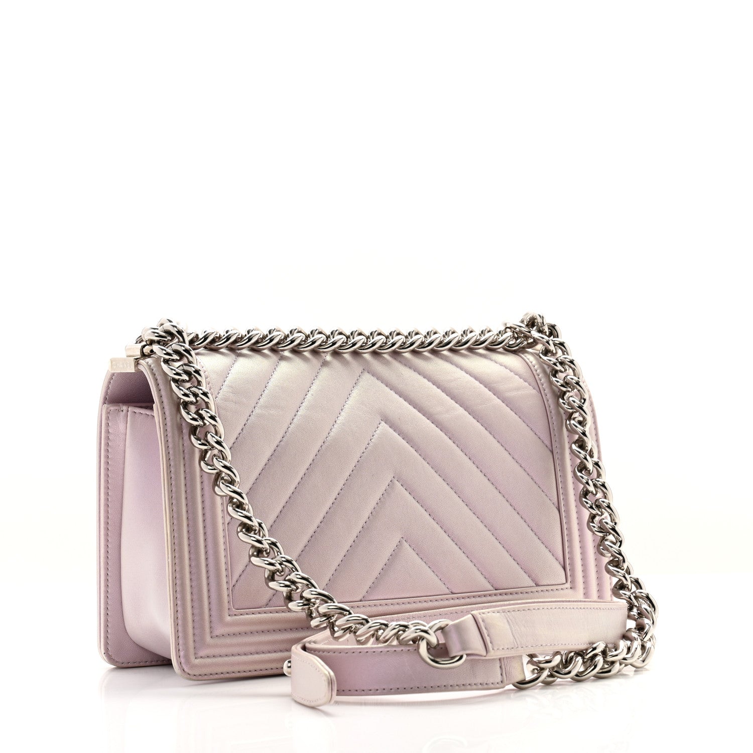 Chanel Metallic Lambskin Chevron Quilted Medium Boy Flap Purple 2 of 13
