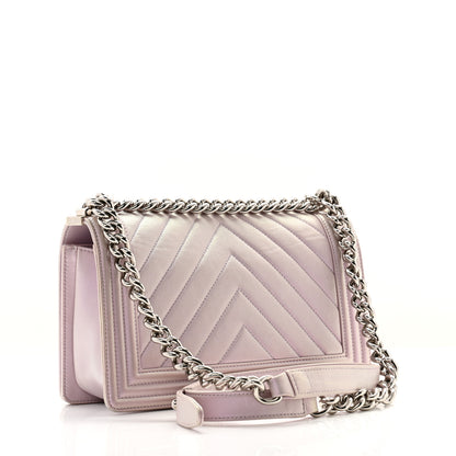 Chanel Metallic Lambskin Chevron Quilted Medium Boy Flap Purple 2 of 13