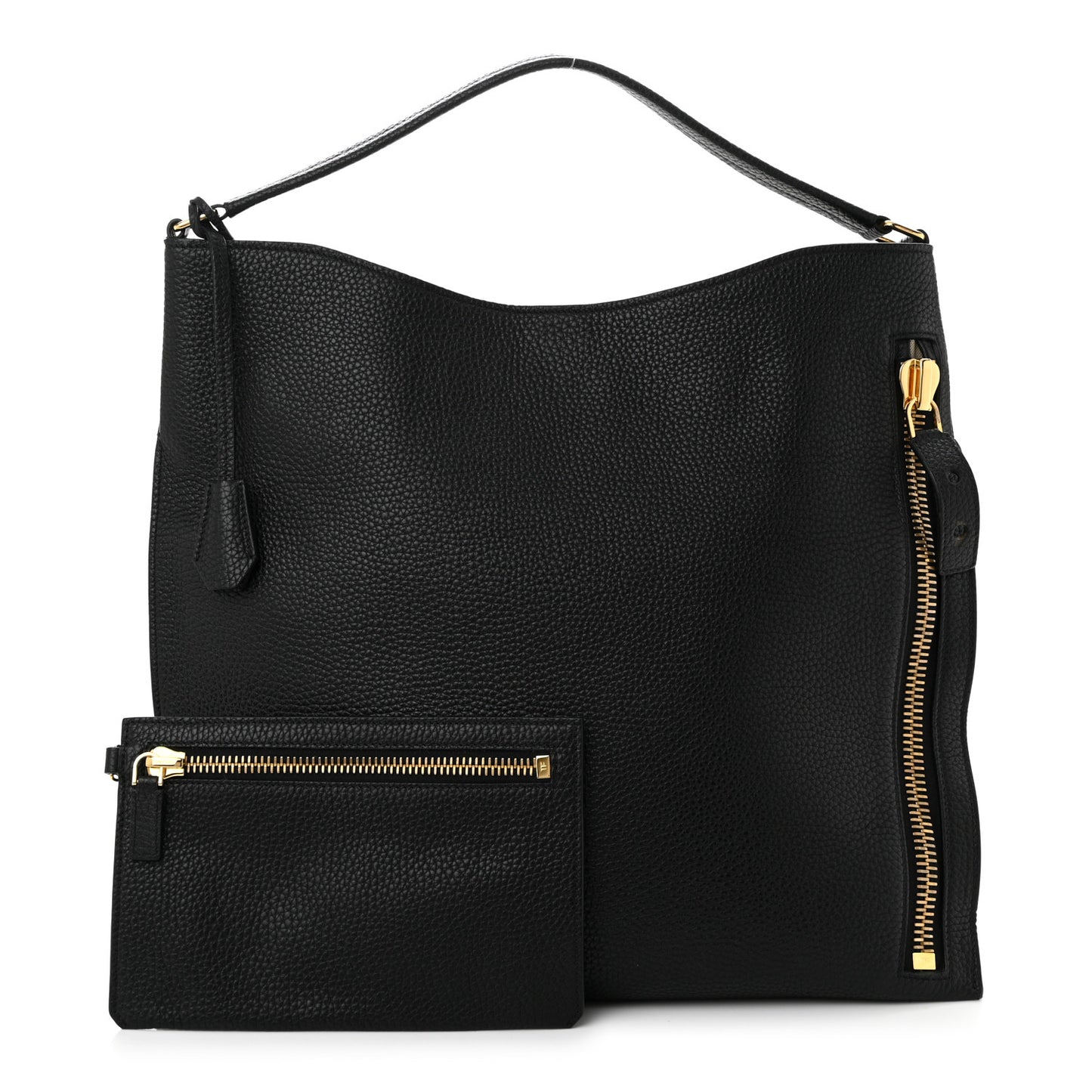 Pebbled Calfskin Large Alix Padlock Zip Hobo Bag Black